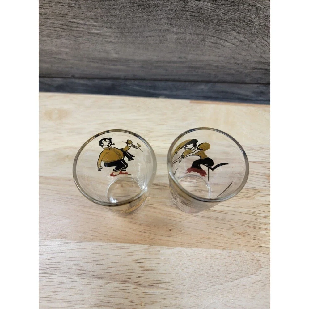 2 Vintage Hazel Atlas Shot Glasses MCM 1950's  French Bar Goers